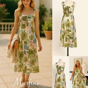 Marfino, Gorgeous Soft & Flowy Viscose Dress, Pelourinho Print, Side Zip, Size M